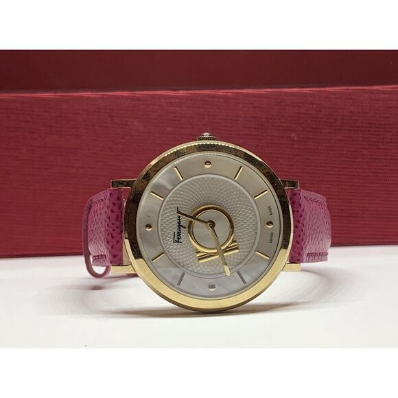 Ferragamo Women Pink Leather Analog White Dial Quartz Watch with Winder BL152 - Picture 7 of 12